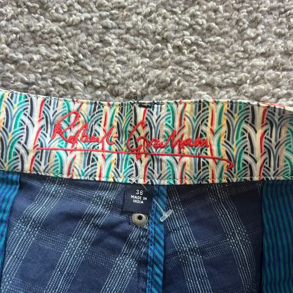 Robert Graham Blue Bermuda Plaid Preppy Chino Shorts 9” Men’s Size 36